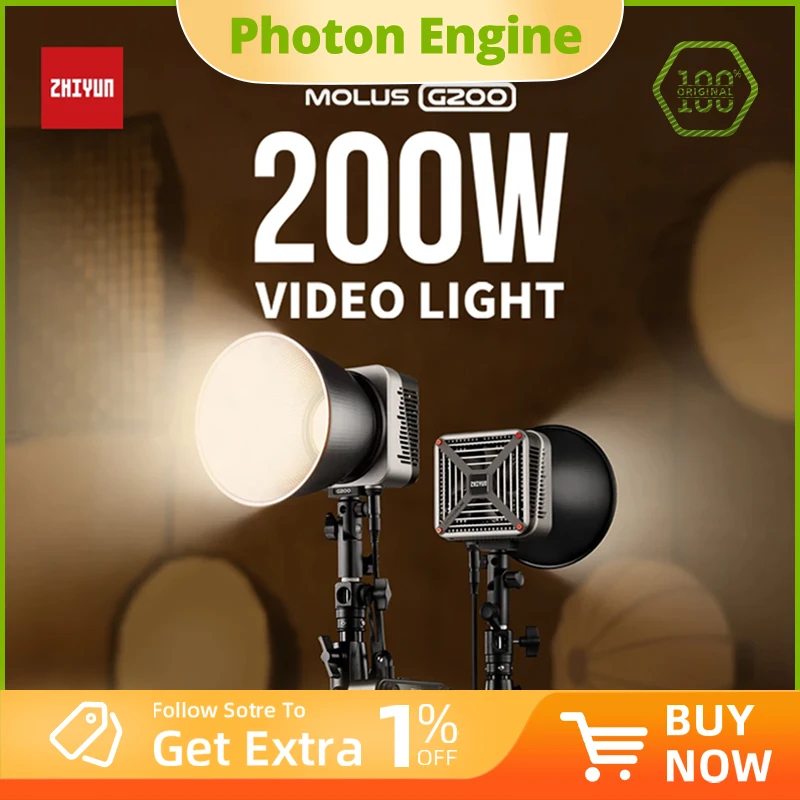 

ZHIYUN MOLUS G200 200W COB LED Light 300W Bi-Color 2700K-6500K Photography Lighting APP Control for Photo Camera Studio