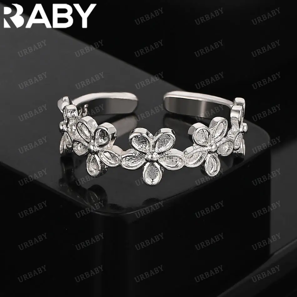 

URBABY 925 Sterling Silver Flowers Ring For Women Creativity Gifts Street All-match Party And Daily Wear