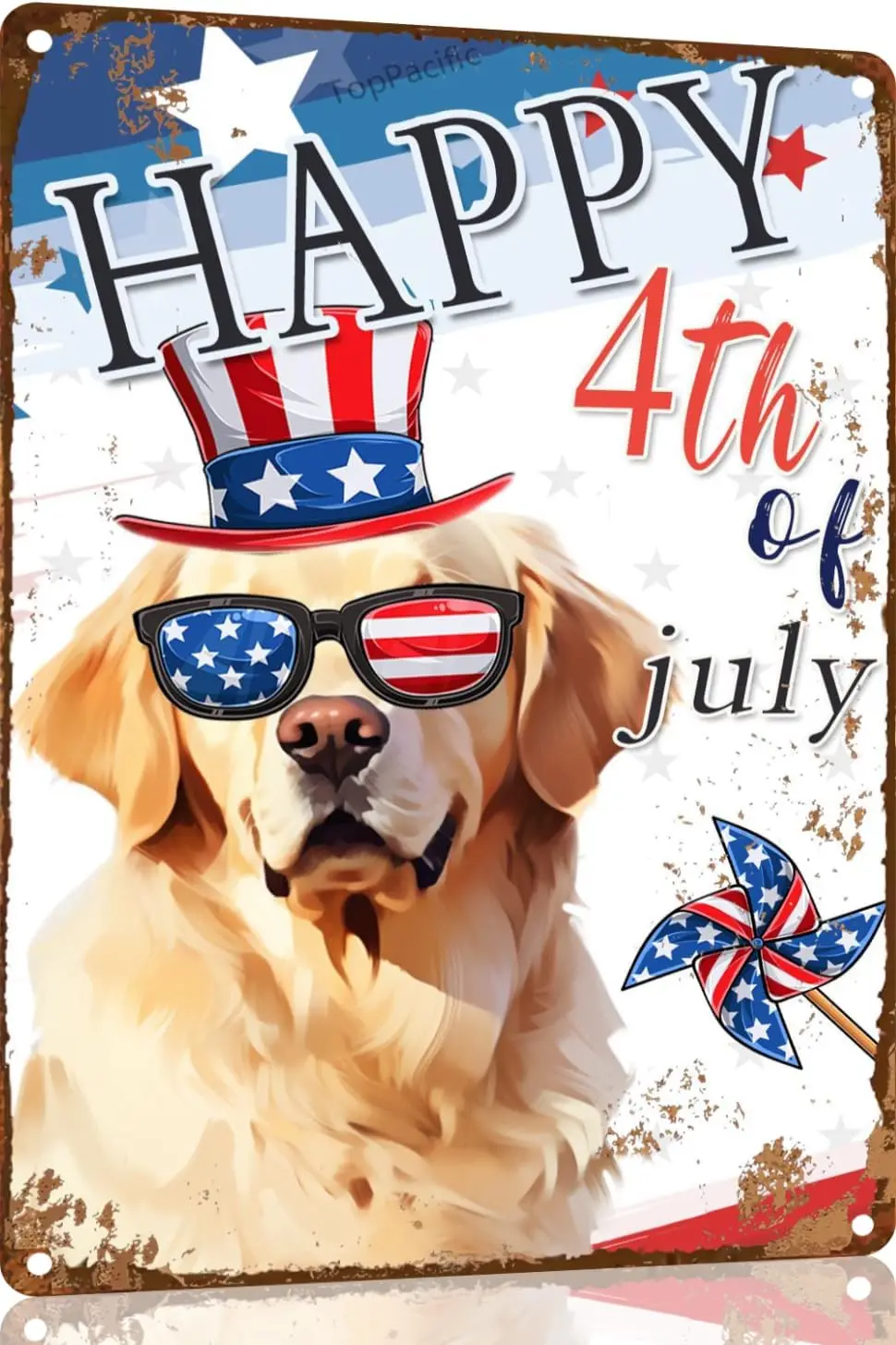 Golden Retriever Funny Sign Happy 4th of July  IN Metal Sign Patriotic Tin Sign Independence Day Decor For Dog Lover Presidents