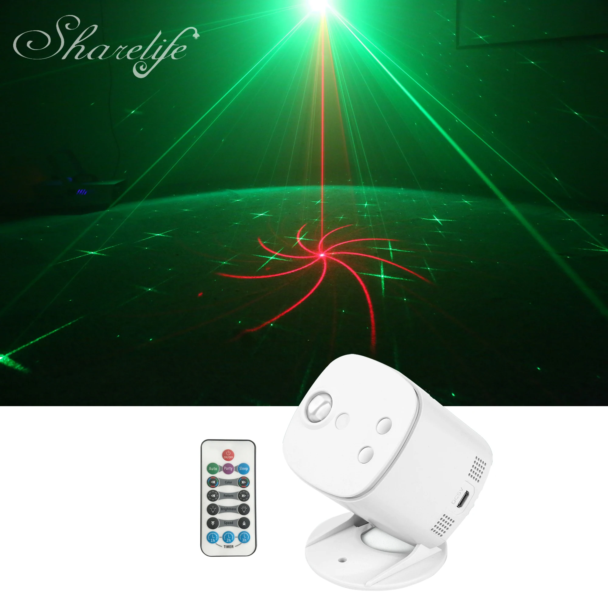 Sharelife Mini 32 RG Laser Gobos with GBO LED Background Starry Sky Lights Remote for Home Party DJ Birthday Stage Lighting M100