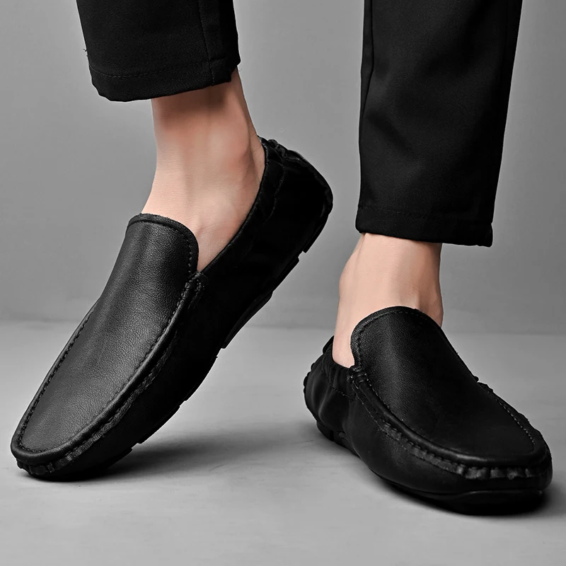 

Genuine Leather Soft Loafers Men Driving Shoes Big Size 49 Slip On Flats Cow Leather Casual Shoes Italian Wedding Mens Moccasins