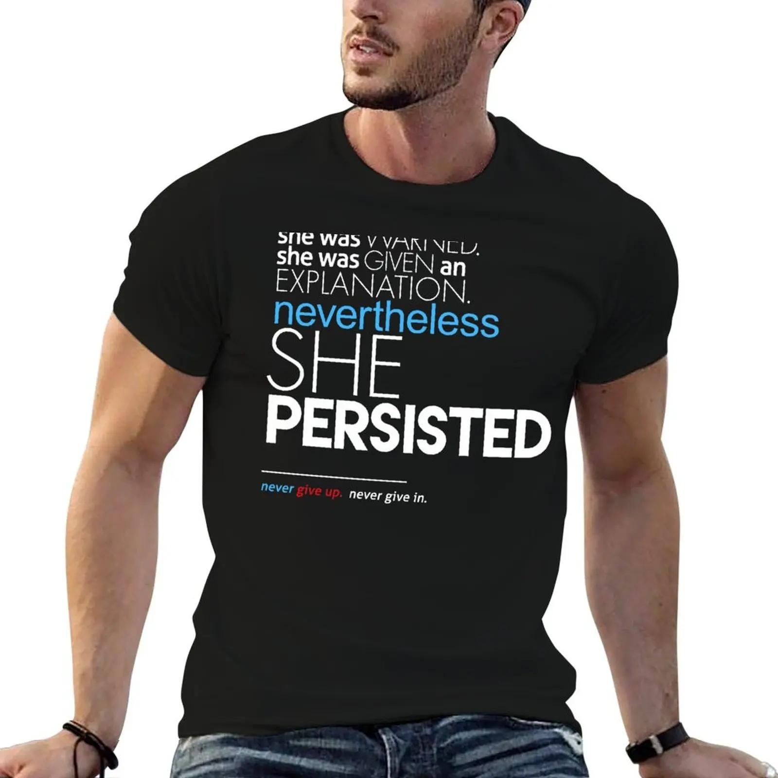 T-shirt avec citation complète « Nevertheless She Persisted », haut élégant à manches courtes avec motif graphique