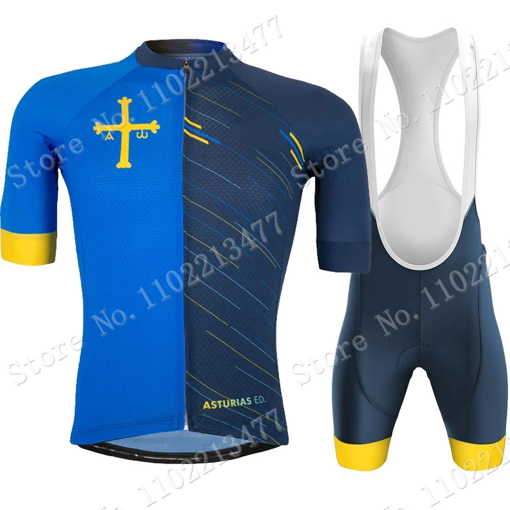 Cycling Jersey Asturias 2023 Set Bicycle Spanish Blue Clothing Road Bike Shirts Bicycle Bib Shorts MTB Suit Ropa Maillot Culotte