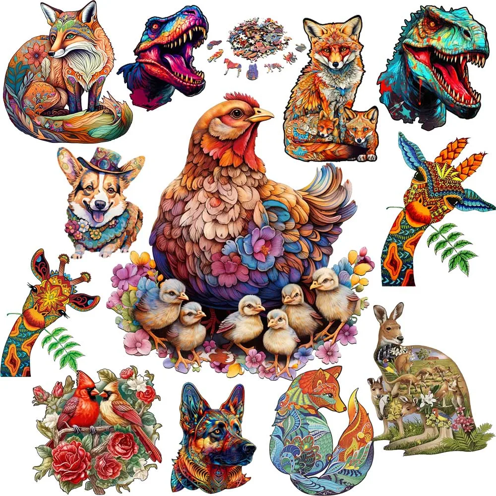 

Lovely Cat Wood Jigsaws Creative Games Brain Twister Holiday Gifts Wooden Animal Puzzle Kids Adults High-quality DIY Toys