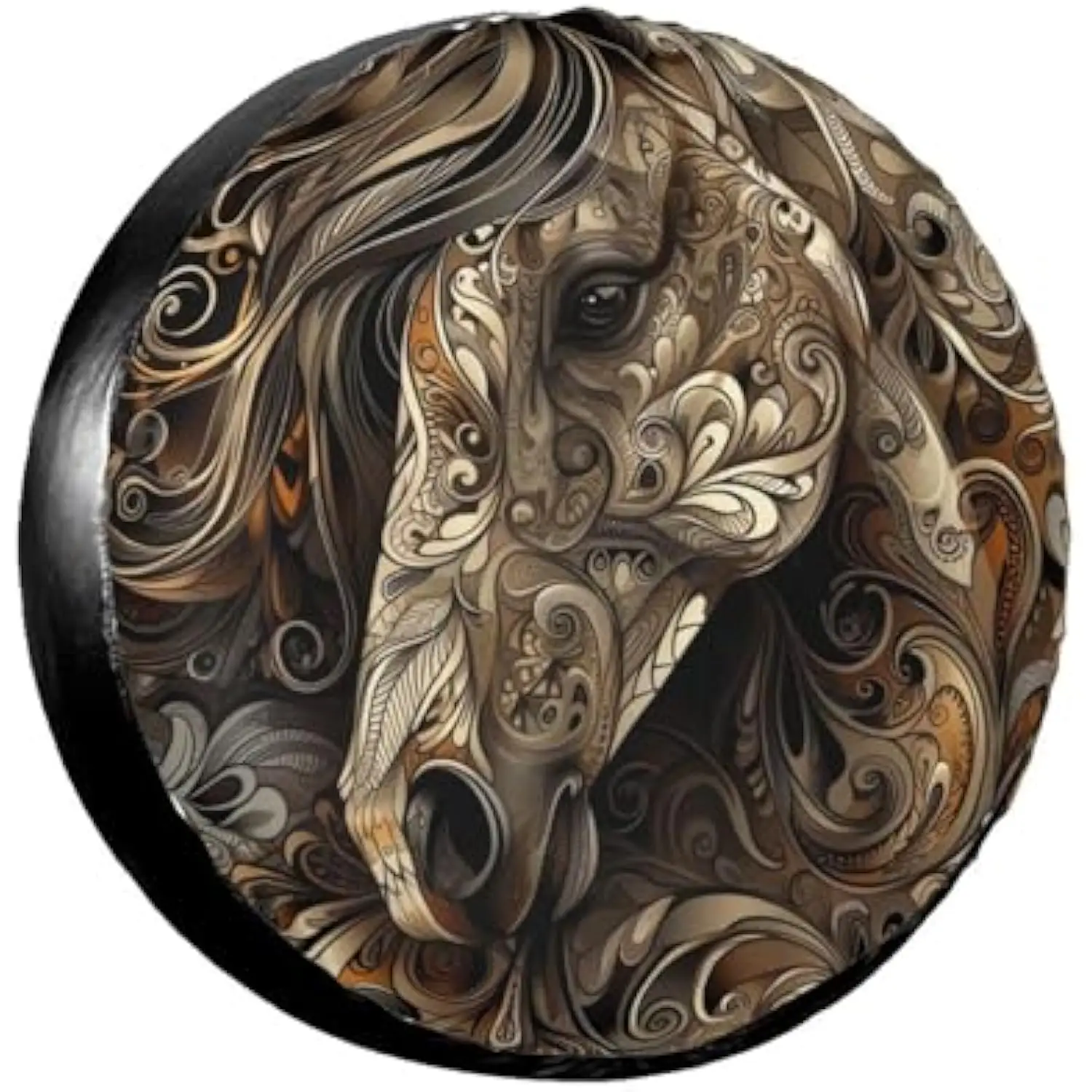 Ornate Tribal Horse Spare Tire Cover Polyester Waterproof Wheel Protector Universal Fit for RV SUV Trailer