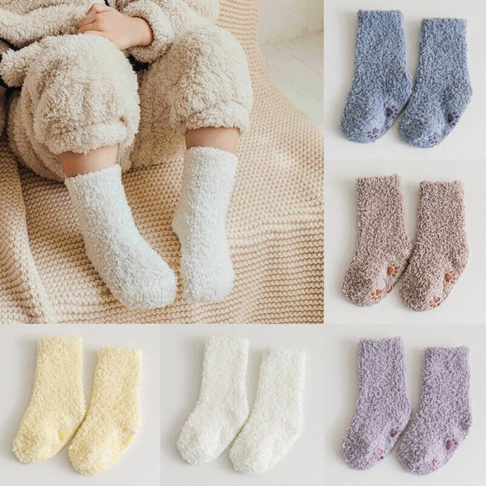 Comfortable Breathable Baby Socks Lovely Baby Boys Girls Coral Fleece Non-slip Kids Toddler Winter Warm Hosiery