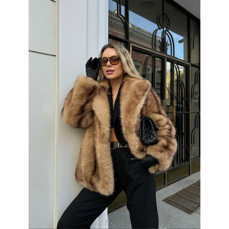 Women Faux Fur Short Coats Jackets Turn Down Collar Coat Thick Warm Y2k Streetwear Jacket Work Outerwear Autumn Winter 2025