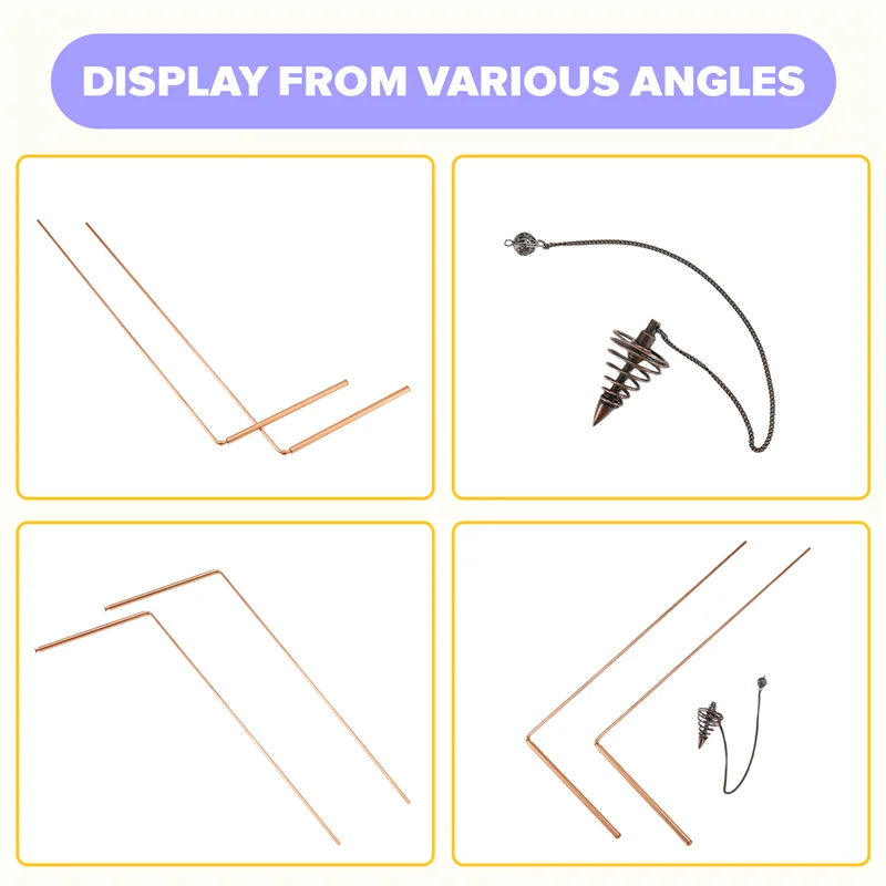 -AS58 2Pcs Copper Dowsing Rods Set Spiritual Divining Rods Flexible Copper Rod Dowsing Spirit Rods Kit With Pendulum Pendant