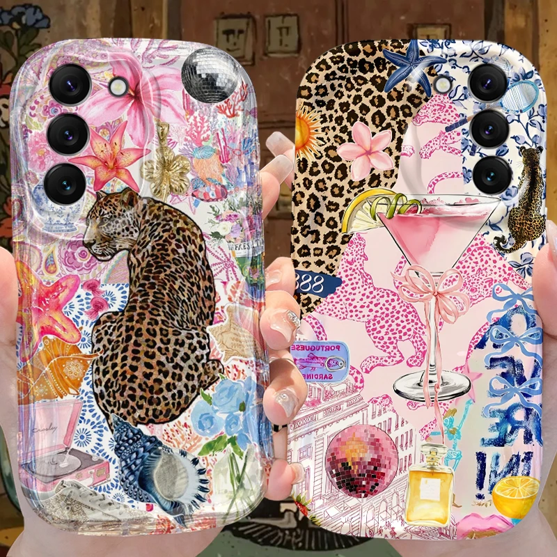 Capa de Celular com Estampa de Flores e Efeito Disco Ball para Samsung Galaxy S25 S24 S23 S22 S21 Ultra Plus S20 FE A73 A72 A71 A56 A55 A54 5G A51 4G
