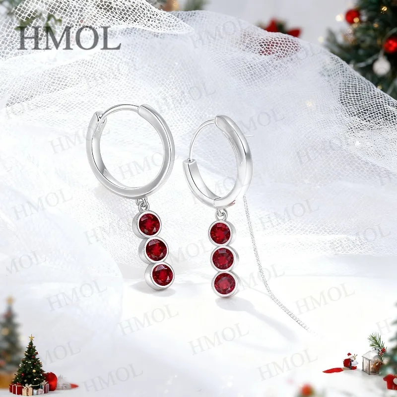 0.6CT متعدد الألوان مويسانيتي قطرة هوب أقراط مختبر نمت روبي الياقوت الكولومبي نمط S925 مجوهرات للنساء هدية مثالية