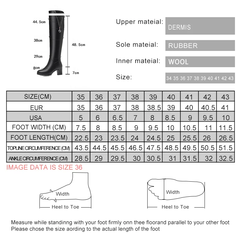 AIYUQI Women Thigh High Boots New Winter Women Over-the-Knee Boots Genuine Leather Large Size Wool Warm High Heel Women Boots