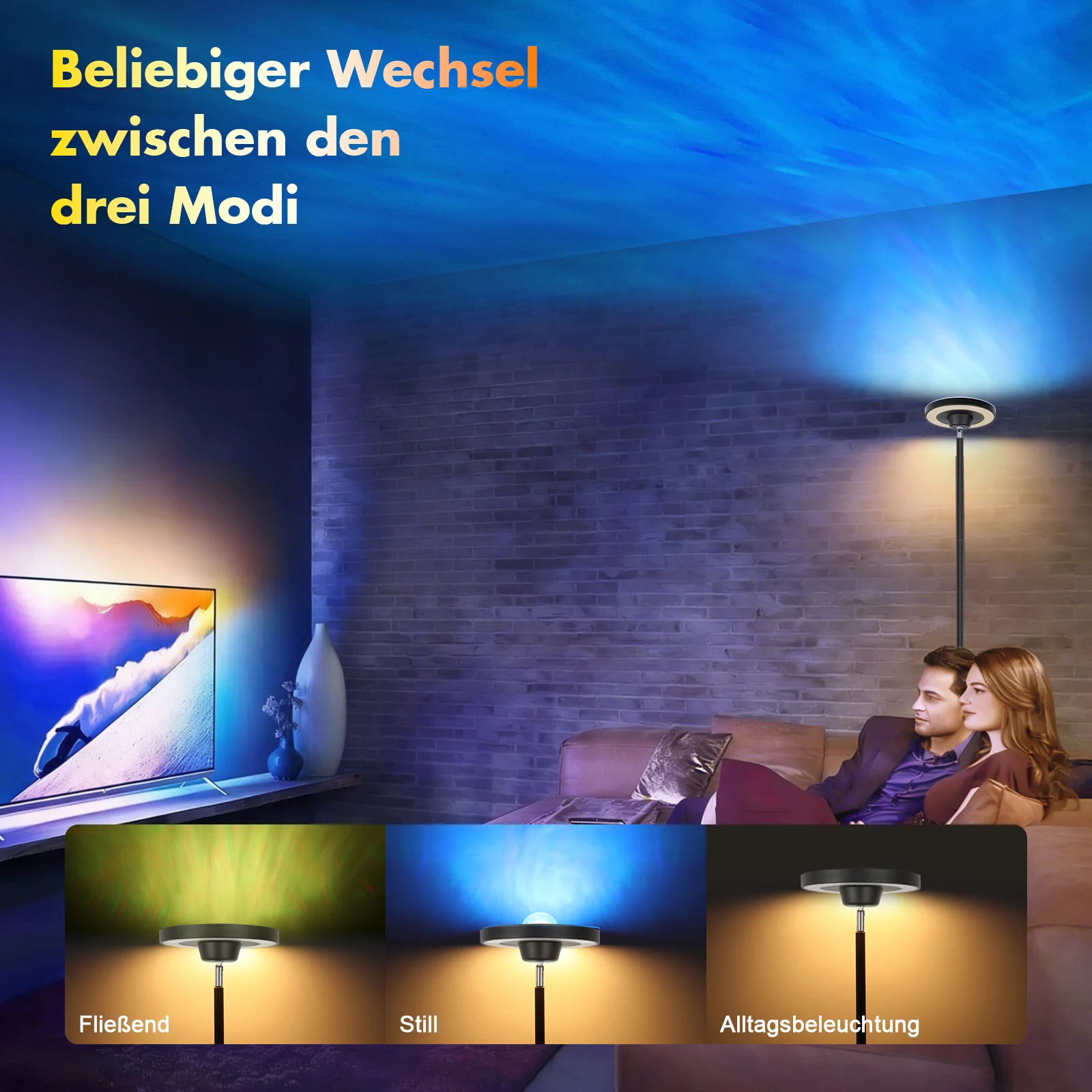 LED-Stehleuchte aus PC-Material mit Wasserwellen-RGB-Umgebungslicht und CCT-Uplighter-Leselampen, Ambientebeleuchtung für das Wohnzimmer