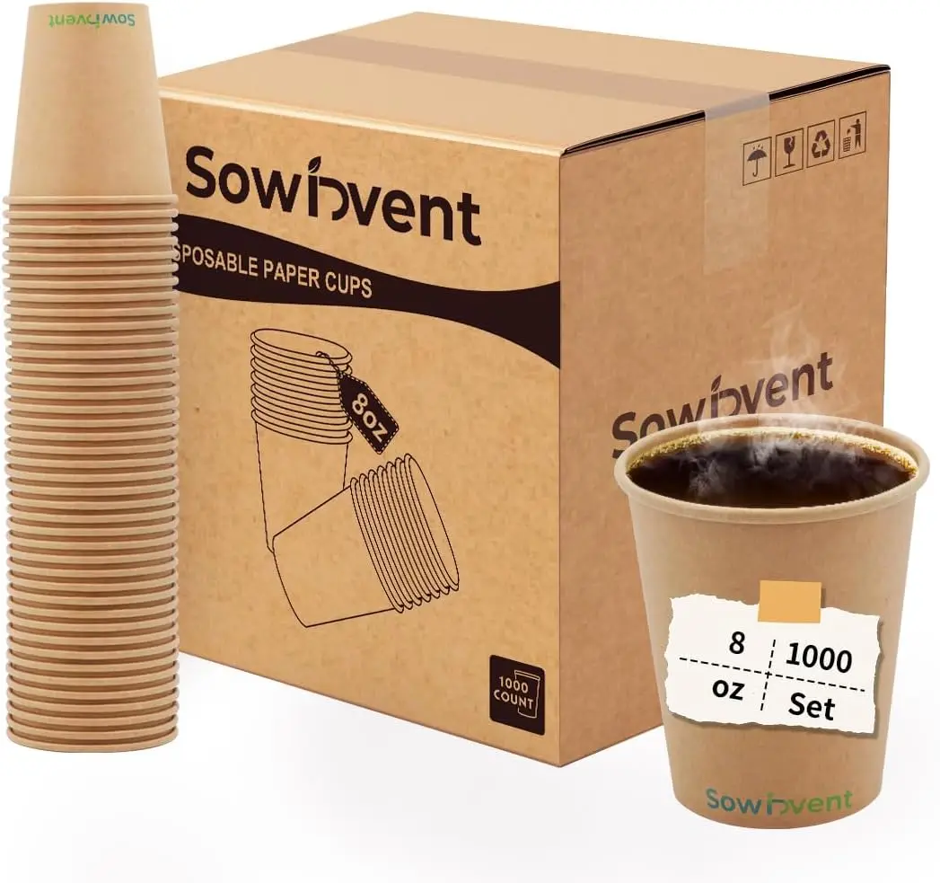 

Бумажные стаканчики Kraft 8 унций, одноразовые стаканы для горячих/холодных напитков для пикника, офиса, домашнего использования - 1000 штук