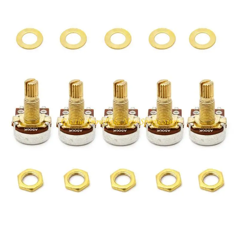 E56D 5pcs A500K Potentiometer Splined Pot Electric Guitar Bass Effect Amp Tone Volume