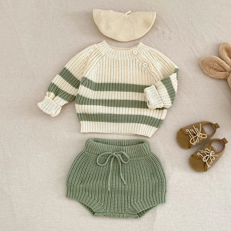 2026 ربيع جديد 0-3Yrs طفل رضيع فتاة الفتيان الملابس مجموعة طويلة الأكمام بلوفر مغزول سترة + PP السراويل الأطفال الملابس دعوى #4