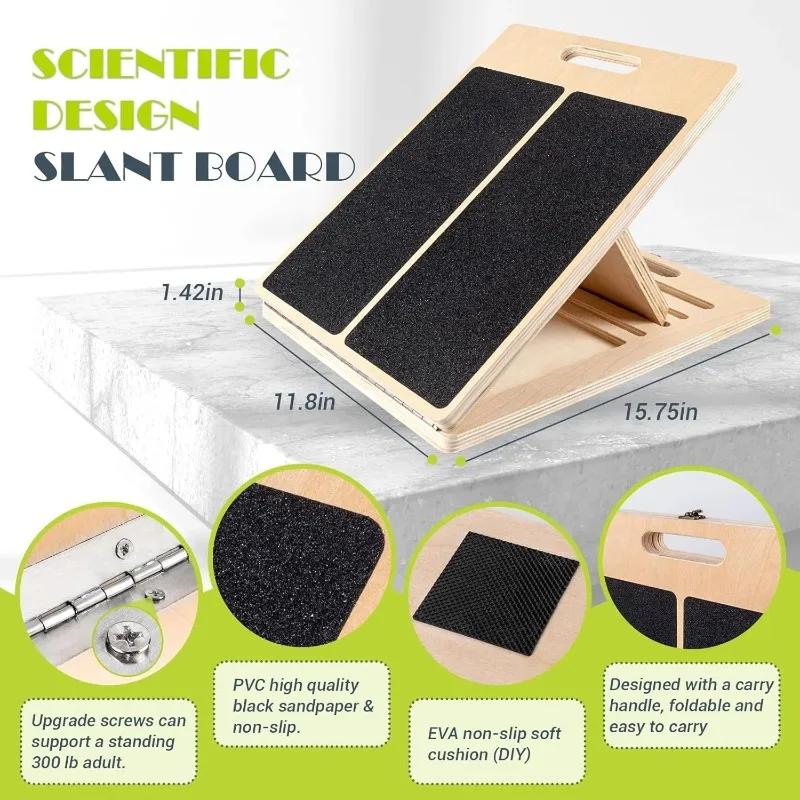 【2026】Slant Board For Calf Stretching, Adjustable Portable Wooden Incline Board For Calf Stretcher With Training Poster, 300 Lbs