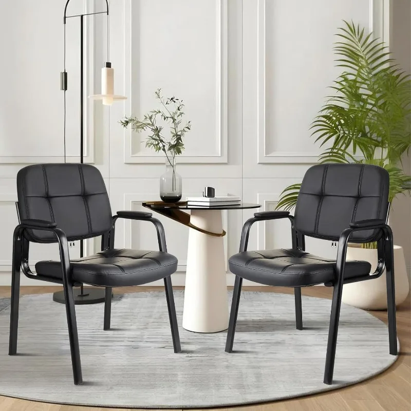 

Waiting Room Guest Chair with Bonded Leather Padded Arm Rest for Office Reception and Conference Desk Black