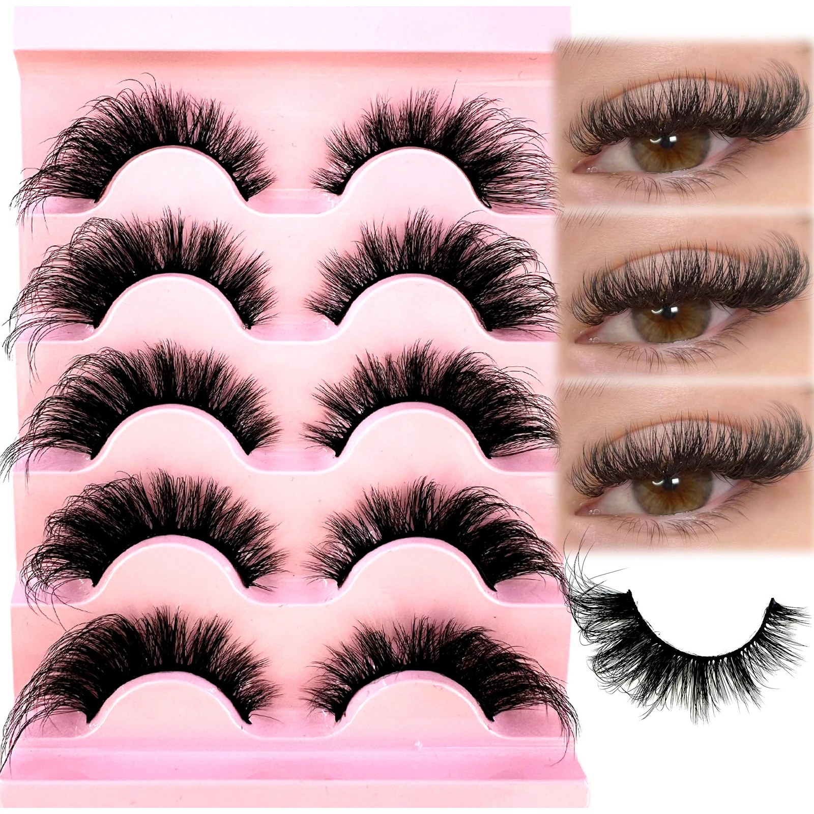 Neue Katzenaugen-Wimpern, 5D, flauschige künstliche Nerz-Wimpern, 8D-Volumen, dünne lange Wimpern, künstliche Wimpern, russische Streifen, 5 Paar Packung, Make-up