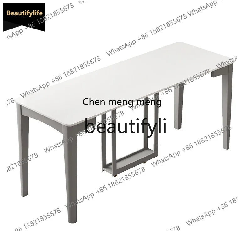

GG Extendable Home Small Apartment Dining Table Modern Simple Light Luxury Rock Board Dining Table and Chair Set Solid Wood