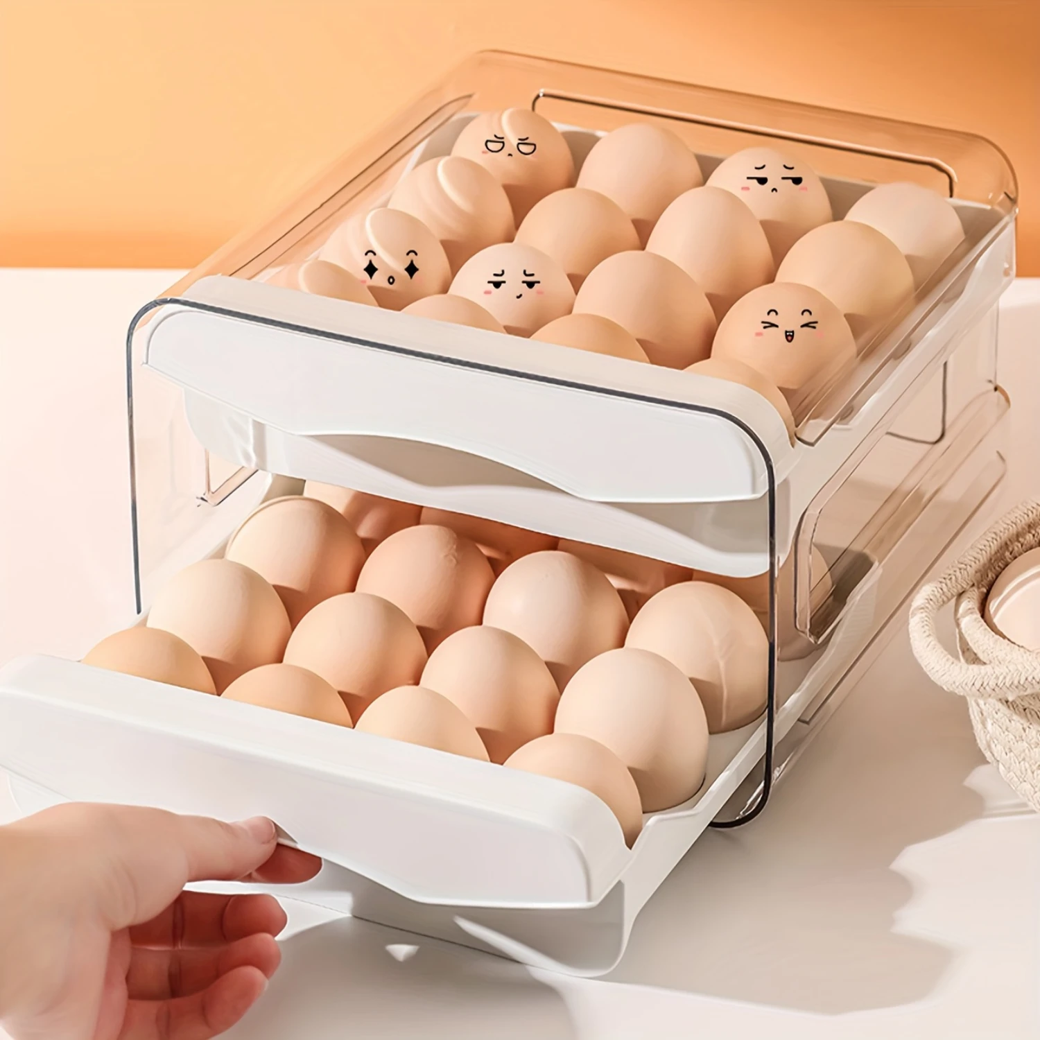 

32-Grid Double Layer Egg Haven - Clear, Stackable Plastic Drawer Box with Lid - Modern Organizer for Effortless Freshness Main