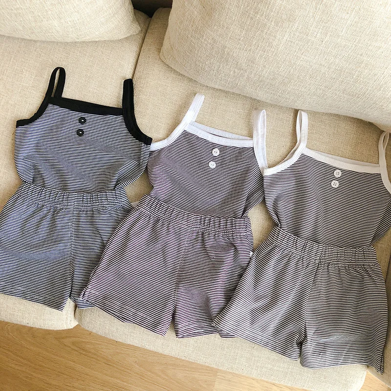 Summer New Baby Boy Girl Clothes Fashion Infant Set Cotton Stripe Sleeveless Vest Tops+Shorts Baby Sets Casual Baby Clothing