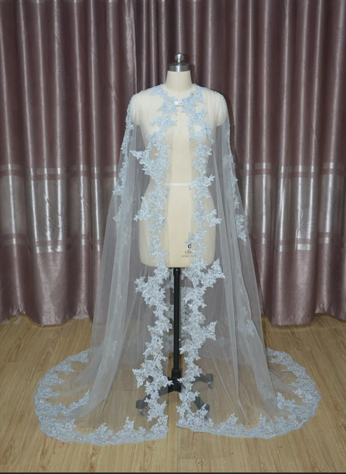 Frauen Schleier Umhang Tüll Spitze Applikation Hochzeit Umhänge Braut Wraps Zug Schals Umhang Hochzeit Zubehör weißen Umhang Bolero