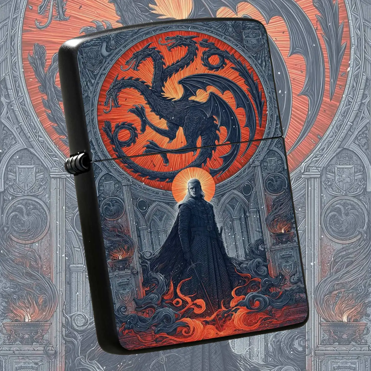 Flip-Top Pocket  Windproof  Lighter, Gothic StyleThree-Headed Dragon Theme, Retro Engraved Body, Portable and Durable Creative Collectible, Suitable for Daily Outdoor Scenarios and Personalized Gifts Humorous and Fun