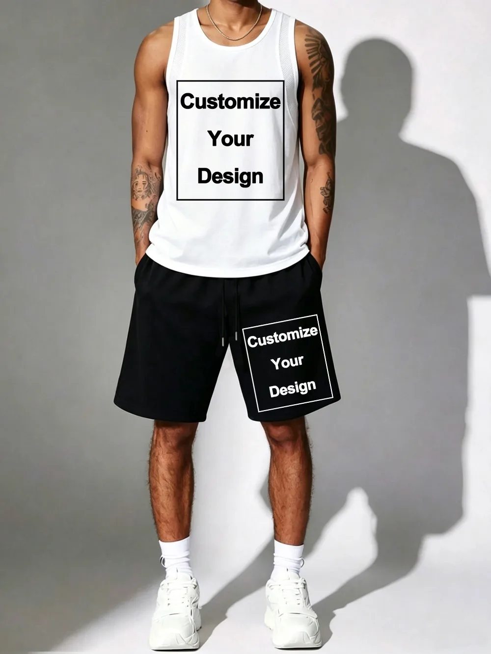 

Sporty Customize Vest Shorts Set Summer Mens Tank Tops Outdoors Sleeveless Casual Loose Pocket Pants Personalization DIY Clothes