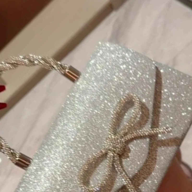 موضة حجر الراين Bowknot مساء حقيبة بريق الذهب الفضة القوس سلسلة حقيبة حقيبة صغيرة للنساء الإناث