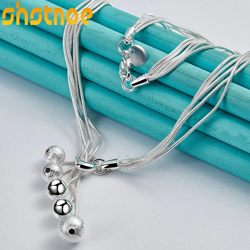 925 Sterling Silver Five Snake Chain Frosted Smooth Bead Ball Necklace 18 Inch Chain For Women Engagement Fashion Jewelry