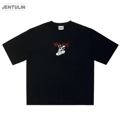 Harajuku Oversized Streetwear Men's Tshirt Satan Club KLAB Graphic Print Clothing Cotton Hip Hop Short Sleeve Tops Tees Goth Y2k
