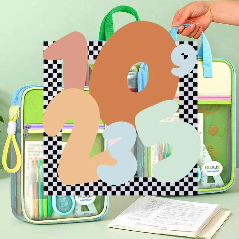 Student Handheld File Bag, Dopamine Color Tote, L-Shaped Zipper Mesh Folder, Exam Paper Storage And Subject Organizer