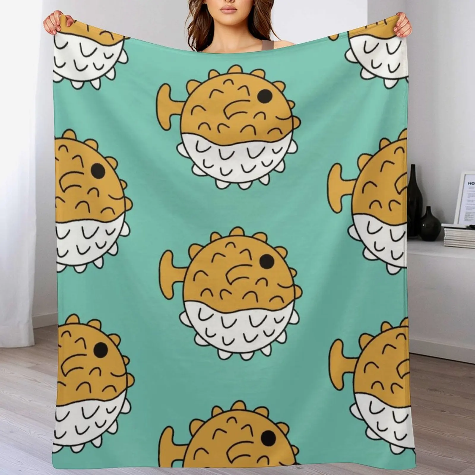 Cute Kawaii Pufferfish Throw Blanket Fashion Sofas Summer Soft Big Blankets