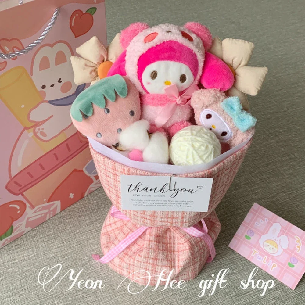 

Sanrios аниме Мелодия плюшевый букет праздничные подарки Kuromi Cinnamoroll Kt Cat мультяшная плюшевая кукла игрушки подарки на день Святого Валентина и выпускной