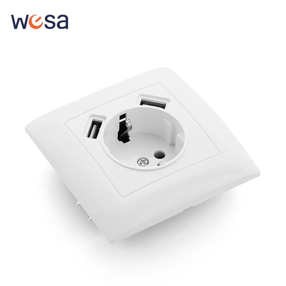 White Wall Socket Electrical Outlets Paint Plastic With Ground USB Power Sockets 250V Classic EU Standard Flame Retardant Socket