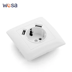 White Wall Socket Electrical Outlets Paint Plastic With Ground USB Power Sockets 250V Classic EU Standard Flame Retardant Socket