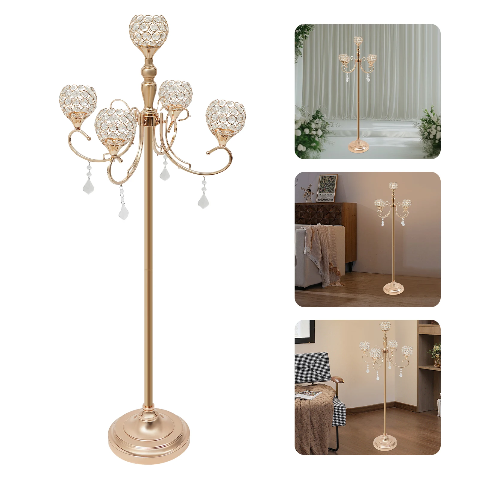 

Новый 49-дюймовый высокий золотой напольный подсвечник-канделябр, качественная центральная часть с 5 рычагами