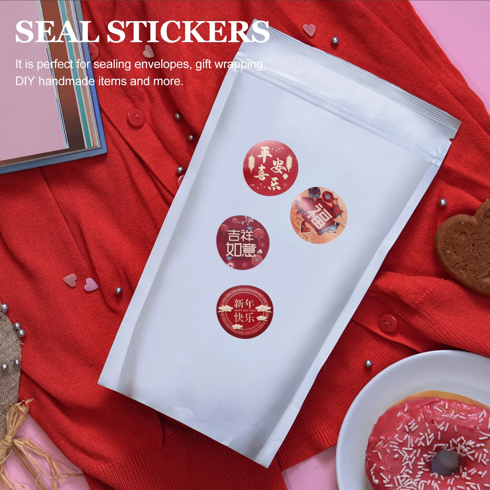 

4 Rolls Self-Adhesive Chinese New Year Seal Stickers Envelope Sealing Labels For Gift Wrapping Diy Craft Art Baked Goods