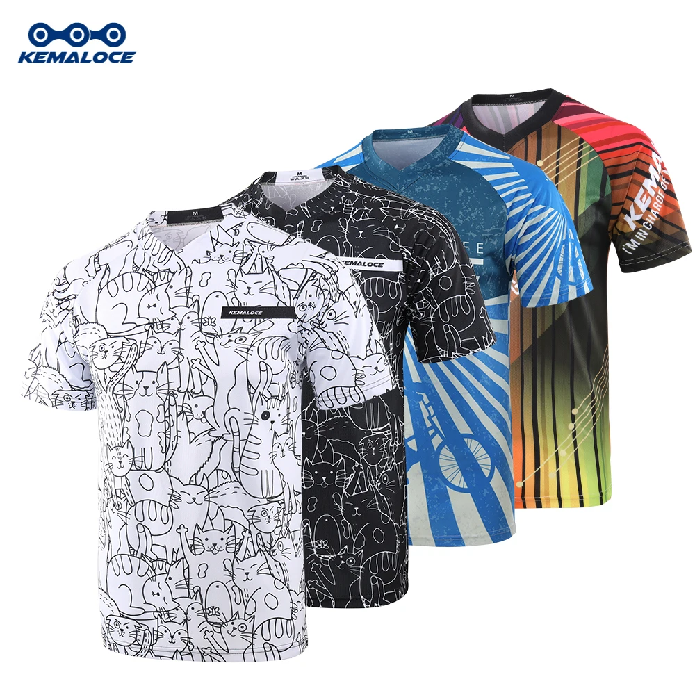 KEMALOCE MTB Jersey Men Polyester Quick Dry White&Black Cartoon 2024 Enduro Motocross Jersey Summer Short Sleeves DH BMX Jersey