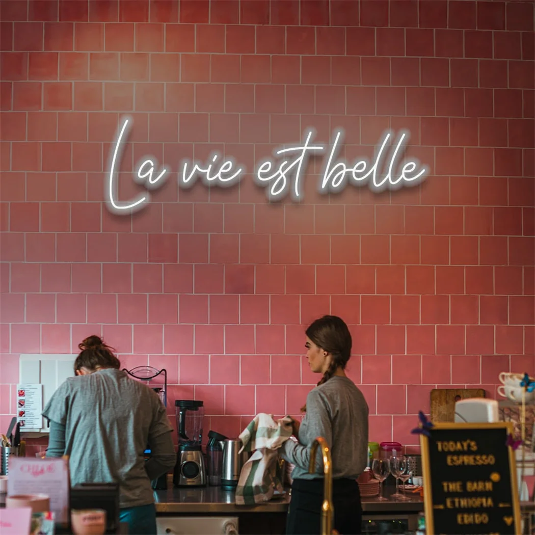 Imagem -02 - Led Neon Sign la Vie Est Belle Letters Wall Art Signs Decoração de Quarto Sala de Escritório Festa Armazém la Vie