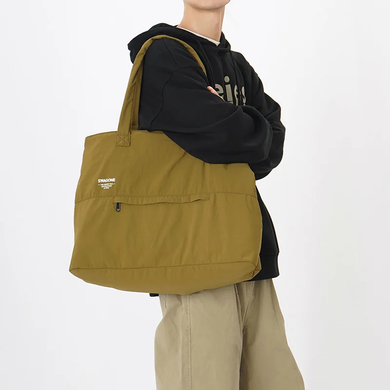 Bolso de hombro de nailon Unisex, bolsa de almacenamiento de gran capacidad, ligera, con cremallera, Color sólido, informal, para Compras, Viajes, moda urbana