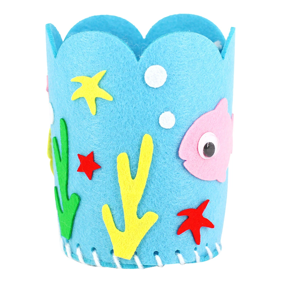 4Pcs DIY Cartoon Felt Pen Holder Craft Set Eco Friendly Educational Sewing Kit for Kids Handmade Pencil Organizer