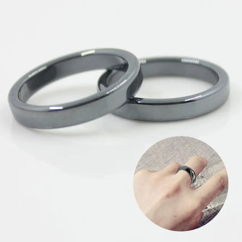 1Pc Natural Hematite Stone Rings for Women Men Fashion Flat Plain Ring Couple Jewelry Gift Wedding Christmas Lovers Rings