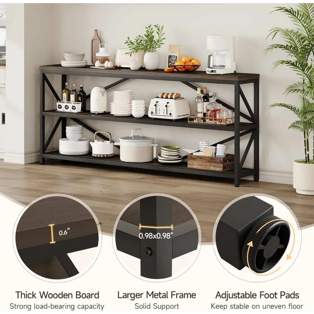 طاولة أريكة وحدة التحكم الصناعية، طاولة مدخل طويلة جدًا مقاس 70.8 بوصة مع رف تخزين خشبي من 3 طبقات لغرفة المعيشة