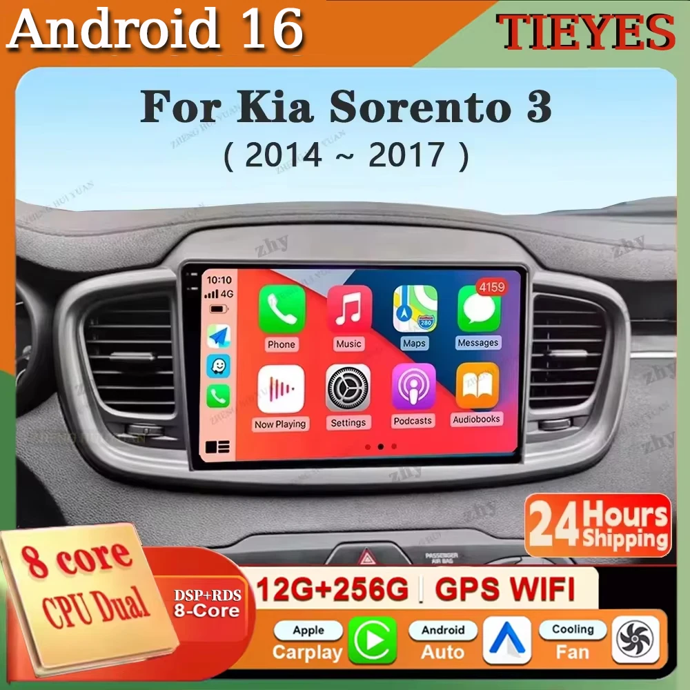 For Kia Sorento 3 2014 2015 2016 2017 Android 16 Carplay Auto 360 Camera WIFI 4G Car Radio Navigation Multimedia Video Player St