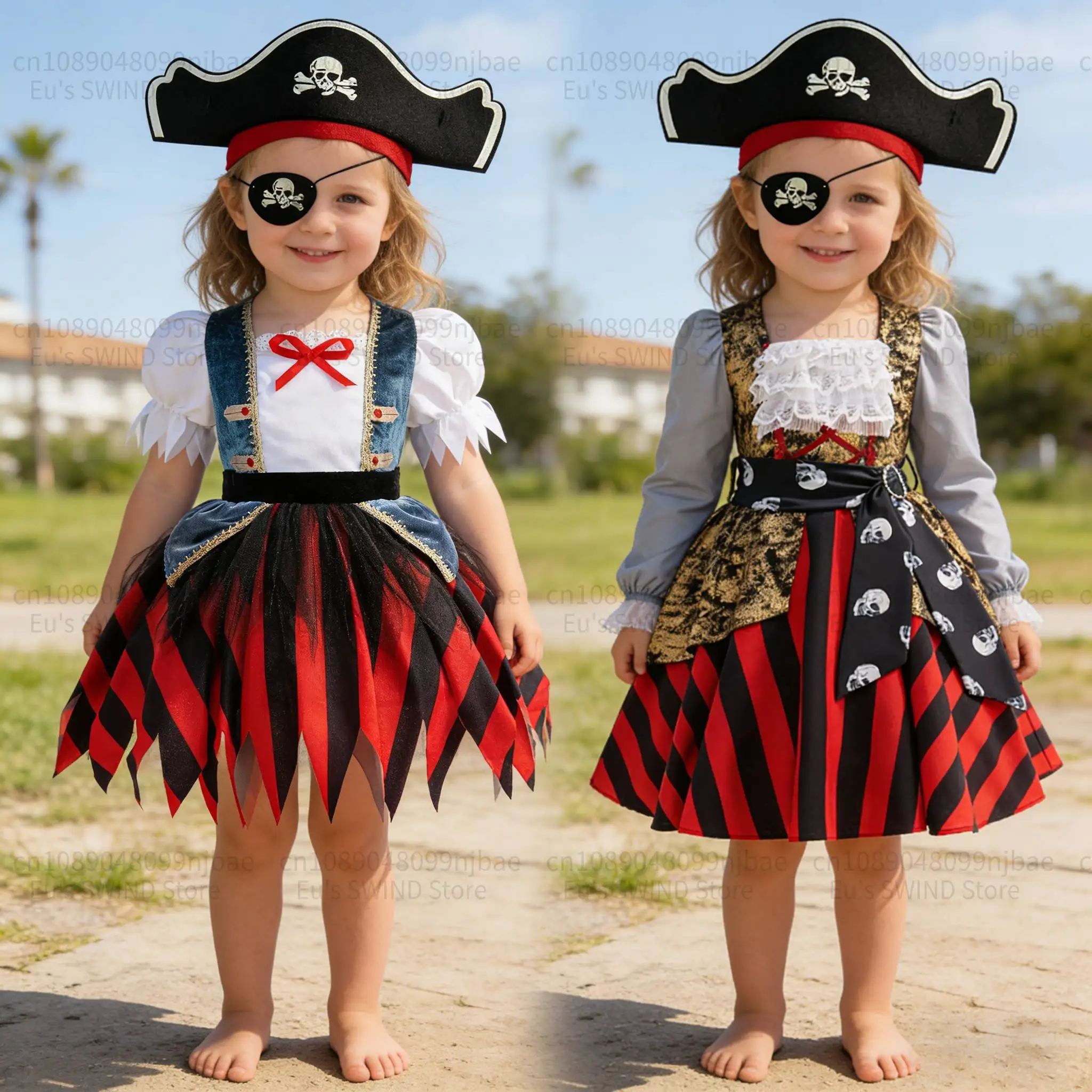 Disfraz de Pirata para Niñas, Carnaval 2026, con Sombrero y Parche de Ojo, para Carnaval, Cumpleaños, Aventurera Oceánica, Piratas, Bucaneros, Disfraz de Fantasía