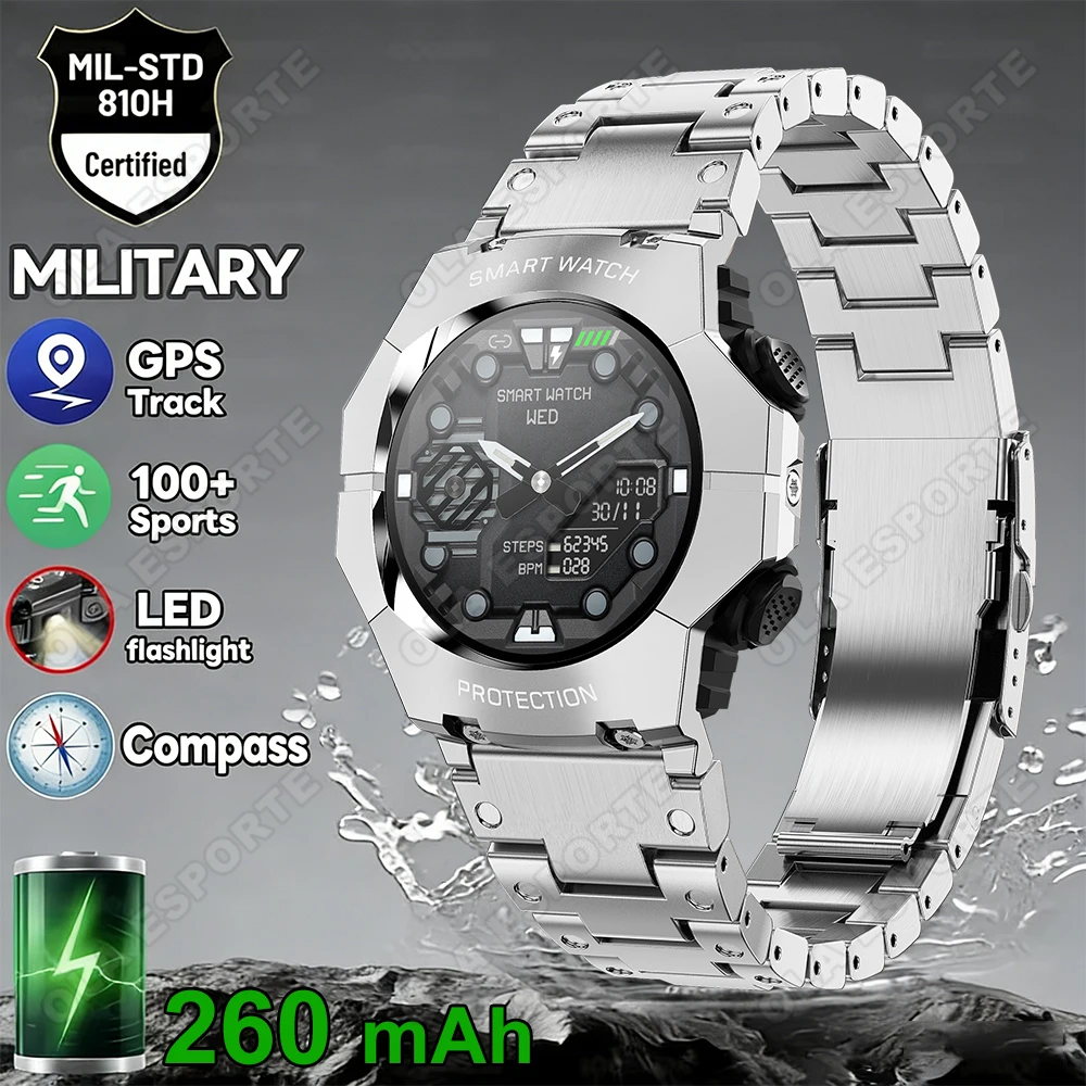 

Outdoor Smart Watch Men 260mAh Battery Compass Fitness Tracker AMOLED HD Display Bluetooth Calling Smartwatch For Android IOS