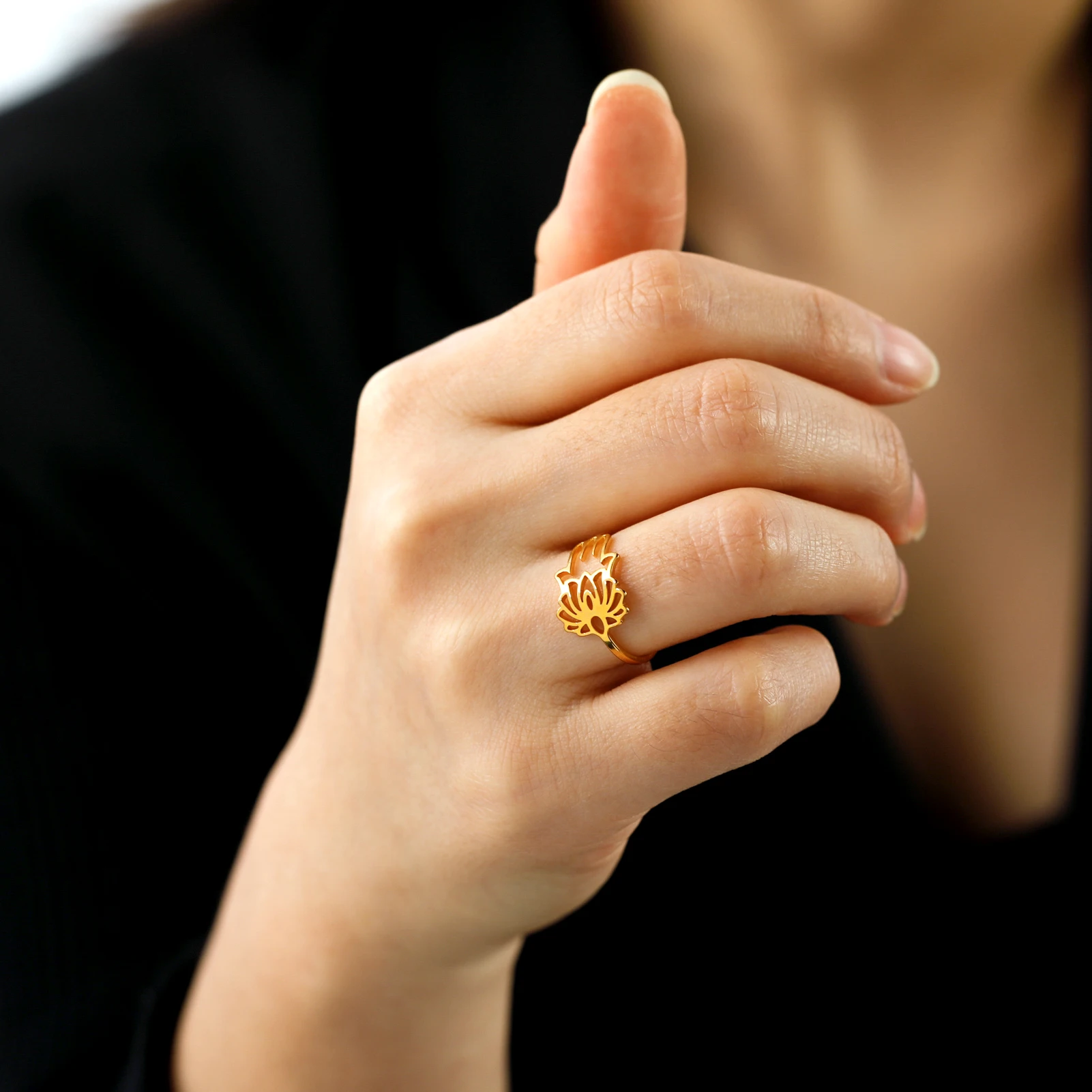 Kkjoy Damenringe, silberfarben, Hamsa, Hand der Fatima, Edelstahl, weibliche Persönlichkeit, hohler Schmuck, Accessoires, Mädchen-Geschenk – Detail 14