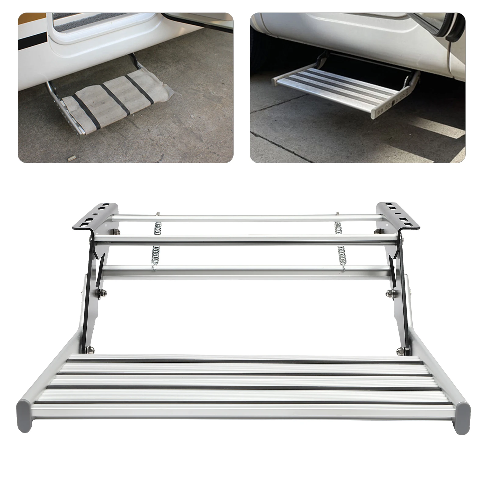 Camping RV Single-Layer Silver Rectangular Corrosion Resistant RV Camping Entrance Steps Manual Aluminum Pedal