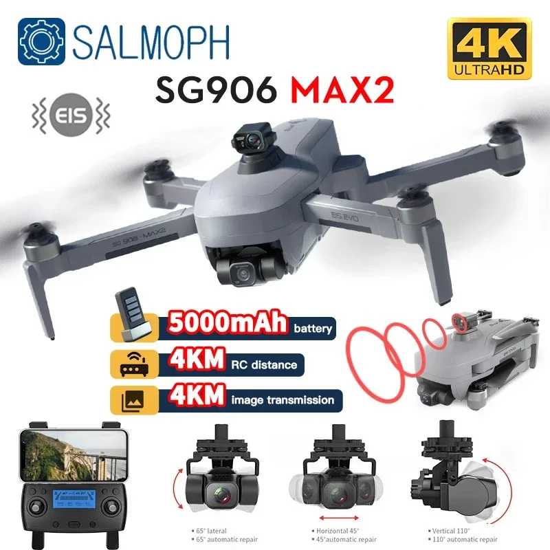 

Квадрокоптер SG906 MAX 1 / Pro 2 профессиональный с камерой 4K FPV и 3-осевым шарнирным замком, 4 км